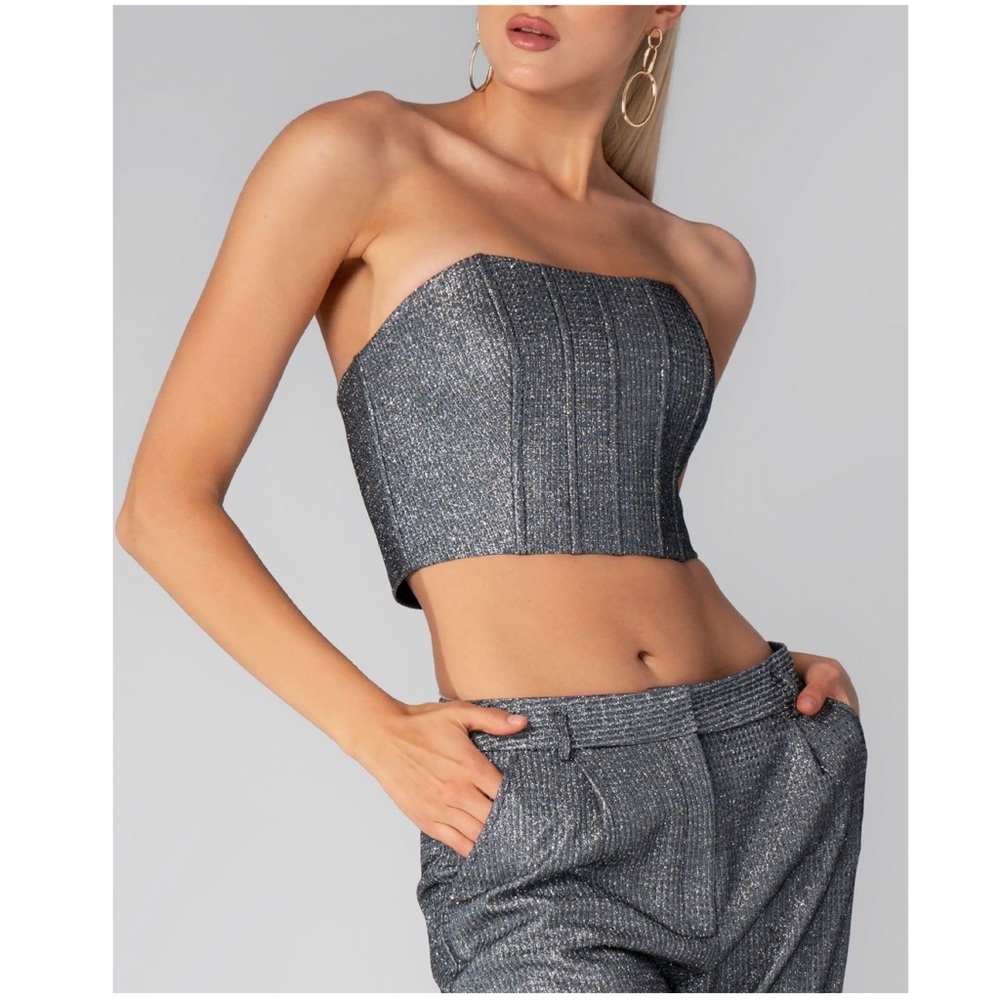 ALIEVA Jolly Titanium Foiled Corset, Metallic Charcoal, Small